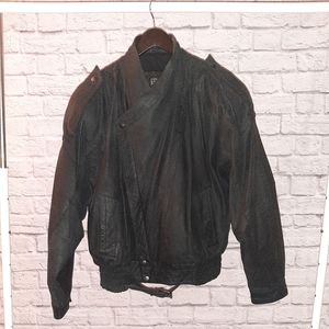 Leather biker jacket by Byrnes and Baker